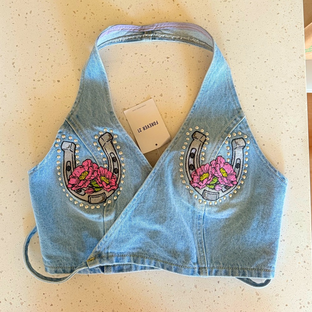 Denim western halter top